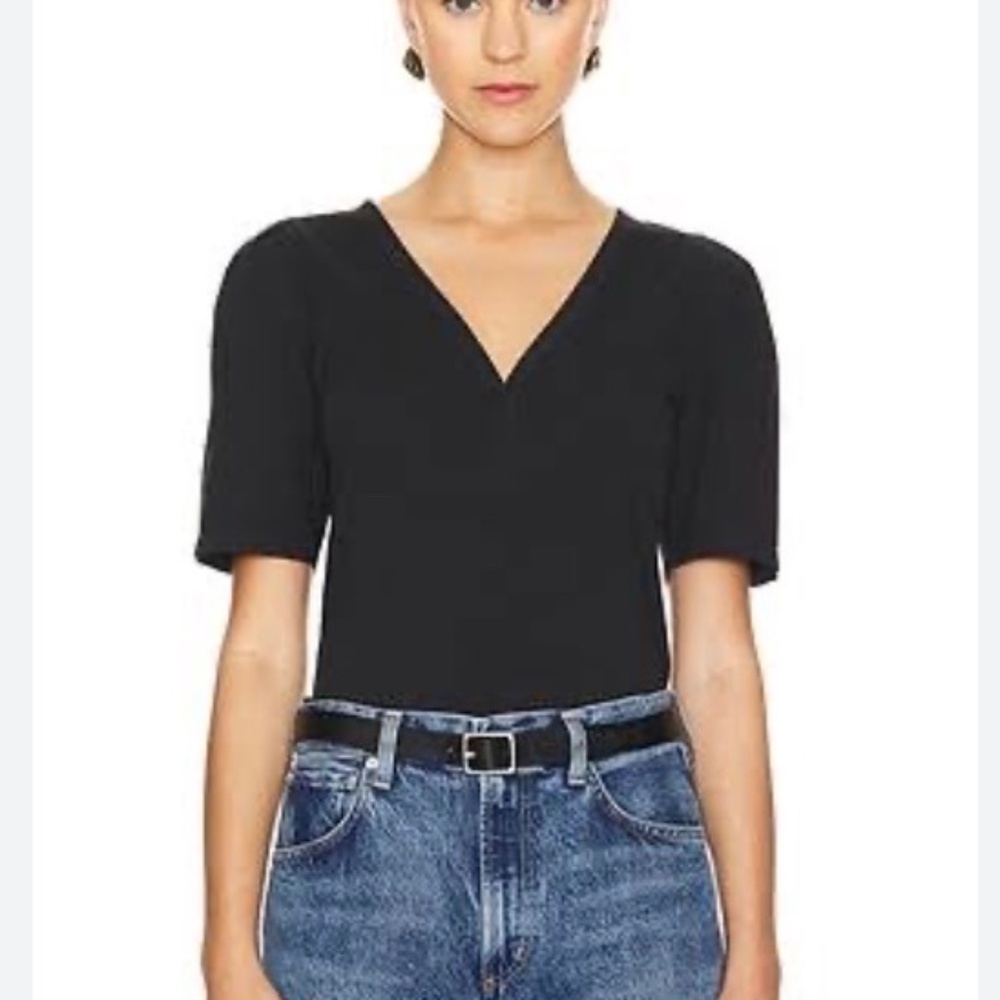 Theory Napala V-Neck Short Sleeve Top in Black Women’s Medium